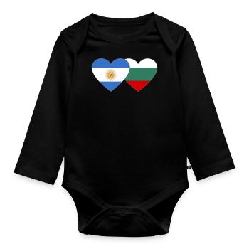 Argentina Bulgaria Flag Heart - Organic Longsleeve Baby Bodysuit - black - Front