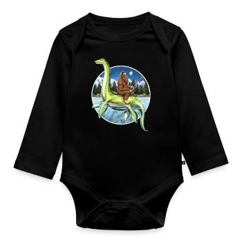Bigfoot Loch Ness Monster Fishing - Organic Longsleeve Baby Bodysuit - black - Front