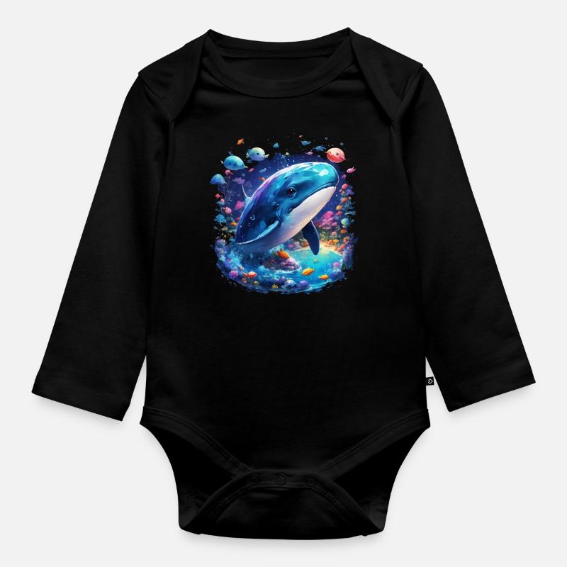 Baleine bleue - Body Bébé bio manches longues - noir