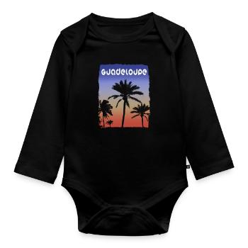 Guadeloupe Coucher De Soleil Vacances Souvenir Palmier - Body Bébé bio manches longues - noir - Devant