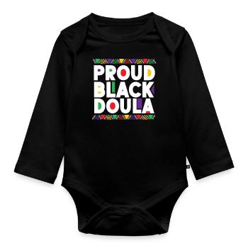 Doula Travailleuse à la naissance Fière Noire - Body Bébé bio manches longues - noir - Devant