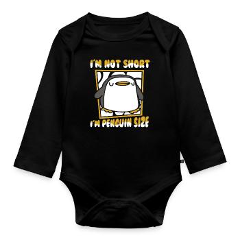 Je ne suis pas petit, je suis pingouin taille manchot empereur - Body Bébé bio manches longues - noir - Devant