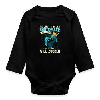 Reichet mir den Controller König Konsole Gamer - Baby Bio-Langarm-Body - Schwarz - Vorne