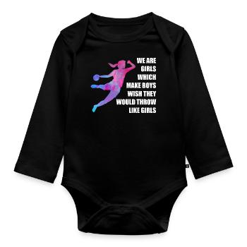 Frauen und Mädchen Handball Geschenkidee - Baby Bio-Langarm-Body - Schwarz - Vorne