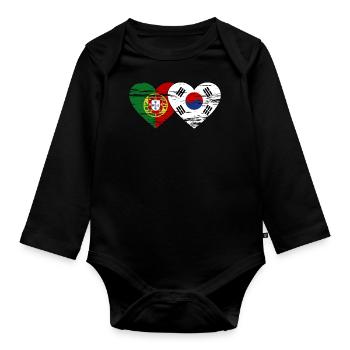Portugal Corée du Sud Drapeau Coeur Utilisé - Body Bébé bio manches longues - noir - Devant