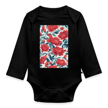 Red Roses - Organic Longsleeve Baby Bodysuit - black - Front