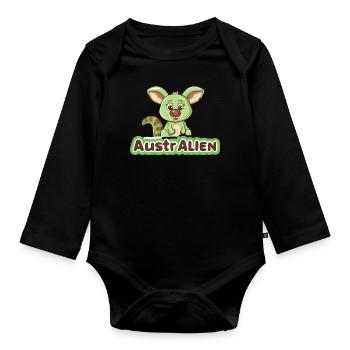 ausAustralia Roo Aussie Funny Australien Kangaroo - Organic Longsleeve Baby Bodysuit - black - Front