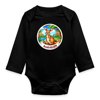 ausAustralia Roo Aussie Funny Australien Kangaroo - Organic Longsleeve Baby Bodysuit - black - Front