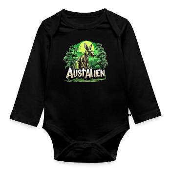 ausAustralia Roo Aussie Funny Australien Kangaroo - Organic Longsleeve Baby Bodysuit - black - Front
