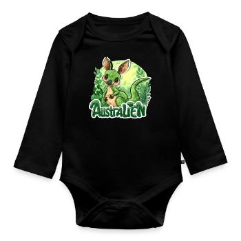 ausAustralia Roo Aussie Funny Australien Kangaroo - Organic Longsleeve Baby Bodysuit - black - Front