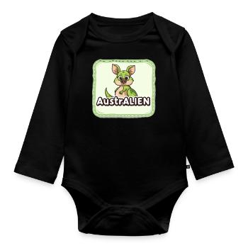 ausAustralia Roo Aussie Funny Australien Kangaroo - Organic Longsleeve Baby Bodysuit - black - Front