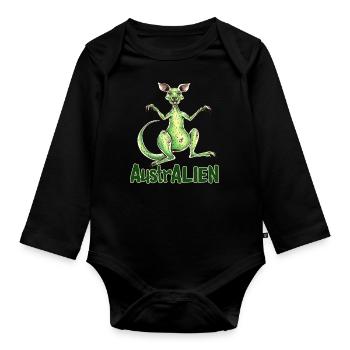 ausAustralia Roo Aussie Funny Australien Kangaroo - Organic Longsleeve Baby Bodysuit - black - Front