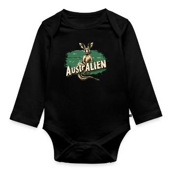 ausAustralia Roo Aussie Funny Australien Kangaroo - Organic Longsleeve Baby Bodysuit - black - Front
