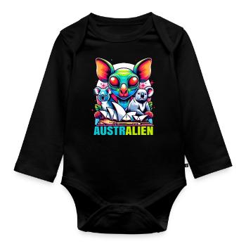 ausAustralia Roo Aussie Funny Australien Kangaroo - Organic Longsleeve Baby Bodysuit - black - Front