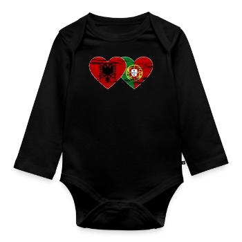 Albanie Portugal Drapeau Coeur Utilisé - Body Bébé bio manches longues - noir - Devant
