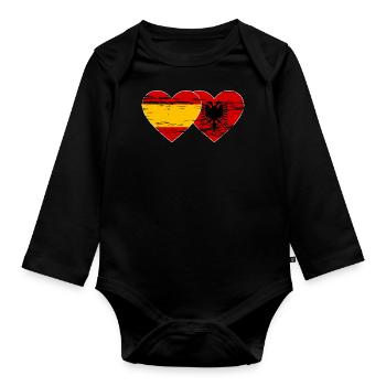 Espagne Albanie Drapeau Coeur Utilisé - Body Bébé bio manches longues - noir - Devant