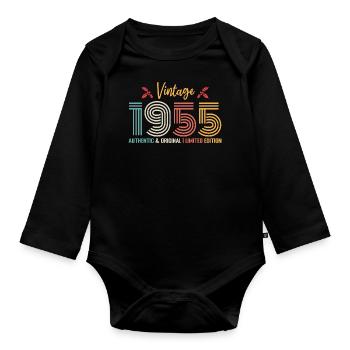 Anniversaire 1955 Anniversaire né en 1955 rétro - Body Bébé bio manches longues - noir - Devant