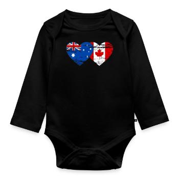 Australie Canada drapeau coeur utilisé - Body Bébé bio manches longues - noir - Devant