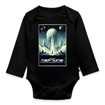 Explore Neptune - Vintage Poster - Organic Longsleeve Baby Bodysuit - black - Front