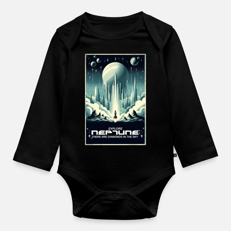 Explorez Neptune - Affiche Vintage - Body Bébé bio manches longues - noir