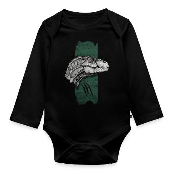 Antike Eleganz: Die Majestät des Velociraptors - Baby Bio-Langarm-Body - Schwarz - Vorne