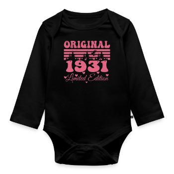 Cadeau 93e Anniversaire 1931 Femme | Né en 1931 - Body Bébé bio manches longues - noir - Devant
