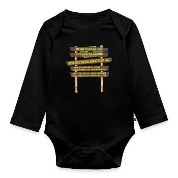 Kilimandscharo - Uhuru Peak Schild - Baby Bio-Langarm-Body - Schwarz - Vorne