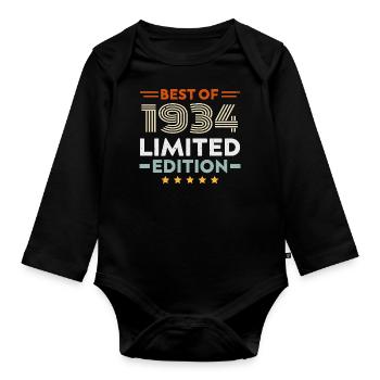 Retro 1934 Vintage 90th Birthday Gift 90 Years Old - Organic Longsleeve Baby Bodysuit - black - Front