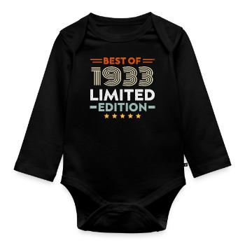 Retro 1933 Vintage 91. Geburtstagsgeschenk 91 Jahre alt - Baby Bio-Langarm-Body - Schwarz - Vorne