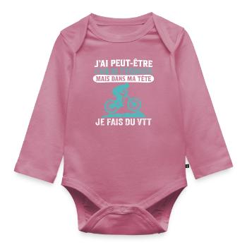 je fais du vtt cadeau vélo tout-terrain - Body Bébé bio manches longues - mauve - Devant