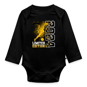 2024 Année de naissance Anniversaire Football - Body Bébé bio manches longues - noir - Devant