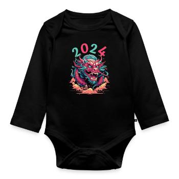 Jahr Des Drachen 2024 - Baby Bio-Langarm-Body - Schwarz - Vorne