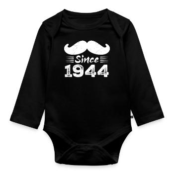 Geschenk zum 80. Geburtstag - Vintage 1944 Schnurrbart - Baby Bio-Langarm-Body - Schwarz - Vorne