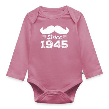 79th Anniversary Gift - Vintage 1945 Moustache - Organic Longsleeve Baby Bodysuit - mauve - Front