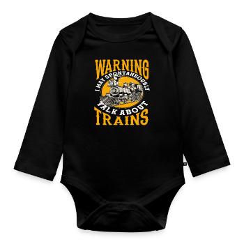 Warning parle spontanément des trains - Body Bébé bio manches longues - noir - Devant