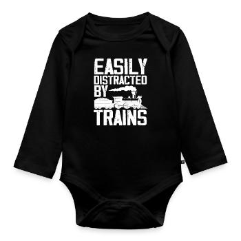Hobby Railwayman Young Man Train Trains - Organic Longsleeve Baby Bodysuit - black - Front