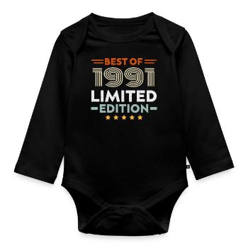 Retro 1991 Vintage Geschenk 33. Geburtstag 33 Jahre - Baby Bio-Langarm-Body - Schwarz - Vorne