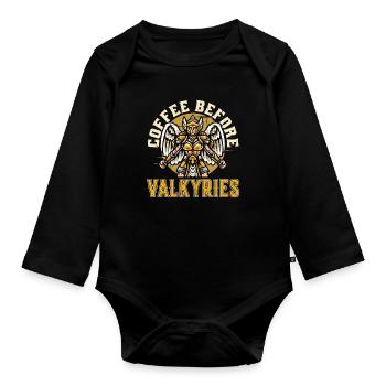 Valkyries Coffee Before Norse Goddess Coffee Lover - Baby Bio-Langarm-Body - Schwarz - Vorne