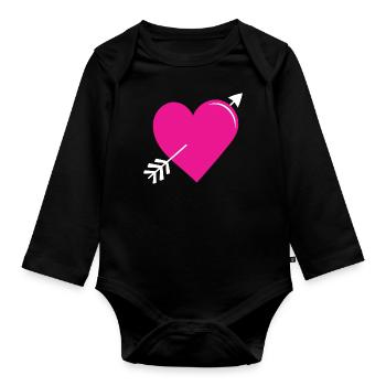 Flèche Coeur Rose - Body Bébé bio manches longues - noir - Devant