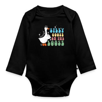 The stupid goose on the loose - Organic Longsleeve Baby Bodysuit - black - Front