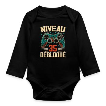 1989 35th Anniversary Gifts, 35th Anniversary Adventure - Organic Longsleeve Baby Bodysuit - black - Front