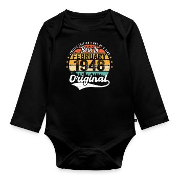 Geboren im Februar 1948 - Geburtstagsgeschenk - Baby Bio-Langarm-Body - Schwarz - Vorne
