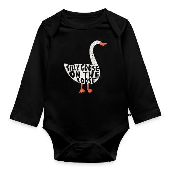 The stupid goose on the loose - Organic Longsleeve Baby Bodysuit - black - Front