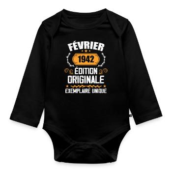 82nd Birthday Gift Born in February 1942 - Organic Longsleeve Baby Bodysuit - black - Front