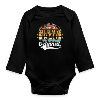 Geboren im Februar 1940 - Geburtstagsgeschenk - Baby Bio-Langarm-Body - Schwarz - Vorne