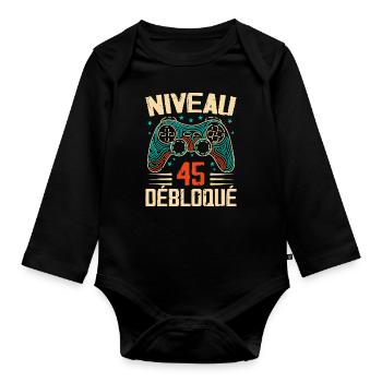 1979 45th Anniversary Gifts, 45 Year Adventure - Organic Longsleeve Baby Bodysuit - black - Front