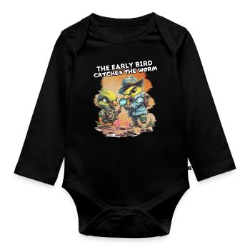 THE EARLY BIRD CATCHES THE WORM. Spaß, Fun, Cool, - Organic Longsleeve Baby Bodysuit - black - Front
