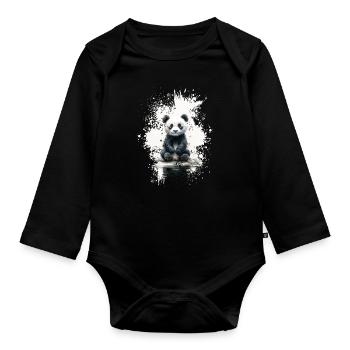 Pandabär - Baby Bio-Langarm-Body - Schwarz - Vorne
