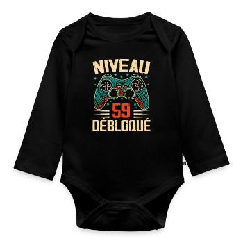 1965 59th Anniversary Gifts, 59 Years Adventure - Organic Longsleeve Baby Bodysuit - black - Front