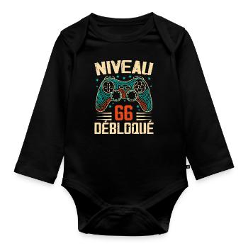 1958 Gifts 66th Anniversary, 66 Year Adventure - Organic Longsleeve Baby Bodysuit - black - Front